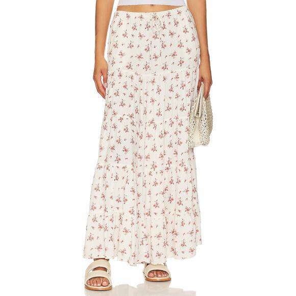 Free People Floral Maxi Skirt - White and Pink - Picture 1 of 10